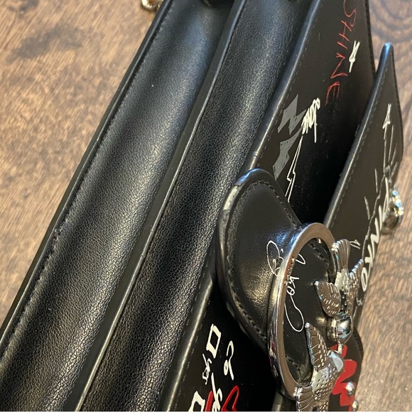 Pinko black leather her flap with multicoored graffiti print chain love bag - Picture 7 of 14